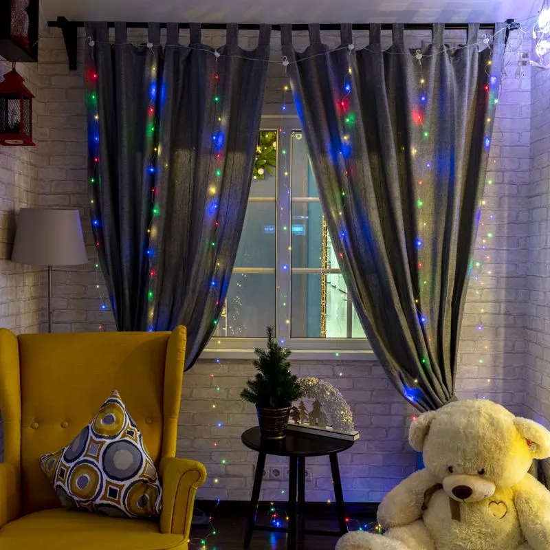 Гирлянда Светодиодный занавес из росы 3х3м 300 LED МУЛЬТИКОЛОР IP20 USB + пульт управления, с крючками для крепления NEON-NIGHT - Фото 2