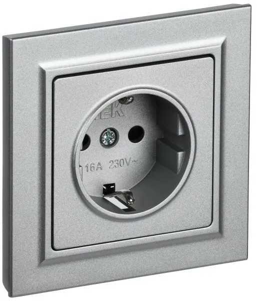 BRITE Розетка 1-местная с заземлением с защитными шторками 16А в сборе РСР14-1-0-БрА алюминий IEK BR-R14-16-K47-F