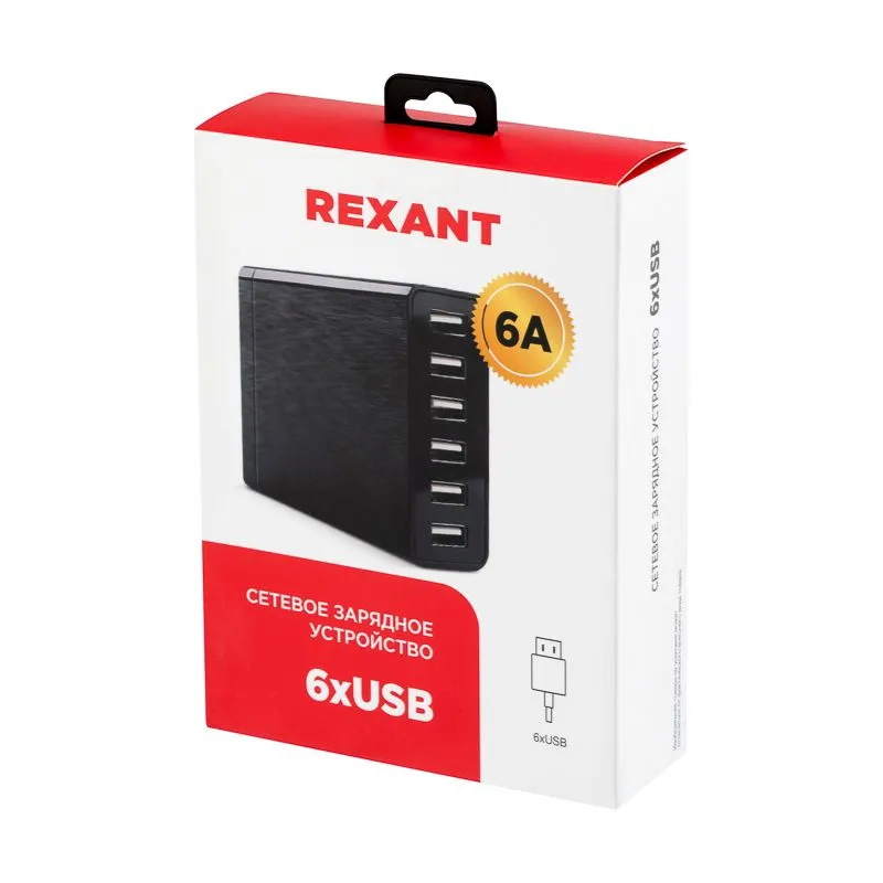Сетевое зарядное устройство REXANT 6хUSB, 1000mA, черное - Фото 3