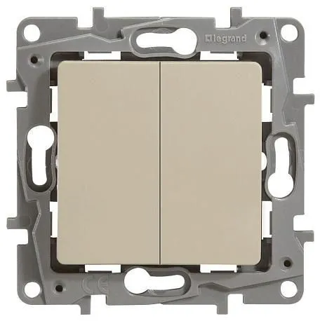 ETIKA Выключатель 2-клавишный с подсветкой/индикацией схема 5L 10АХ безвинтовые зажимы слоновая кость - Фото 2