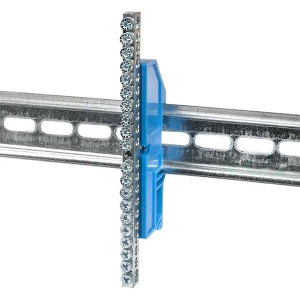 Шина "0" N (6x9мм) 20 отв. цинк синий изолятор на DIN-рейку EKF - Фото 2