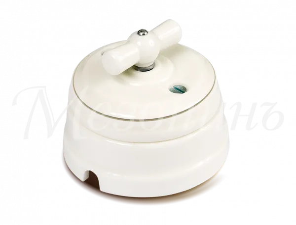 Выключатель ретро фарфоровый поворотный на 4 полож. в комплекте с подъемной рамкой, 10А, 250В, цв