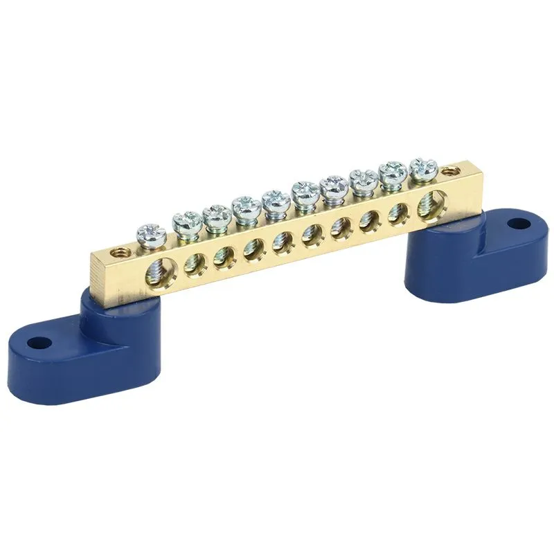 Шина «N» нулевая 6х9мм на двух угловых синих изоляторах 10 групп REXANT 11-2327