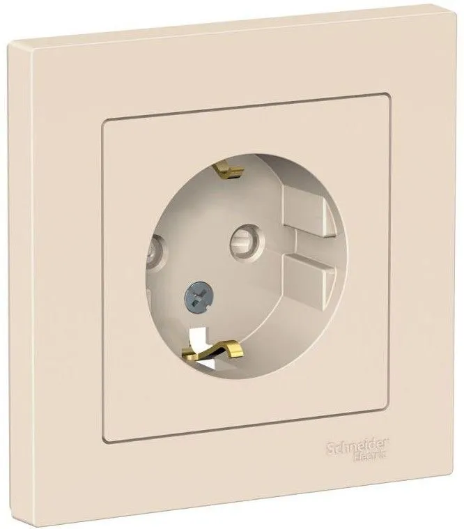 Розетка 1-м СП AtlasDesign 16А IP20 с заземл. защ. шторки в сборе беж. SE ATN000244