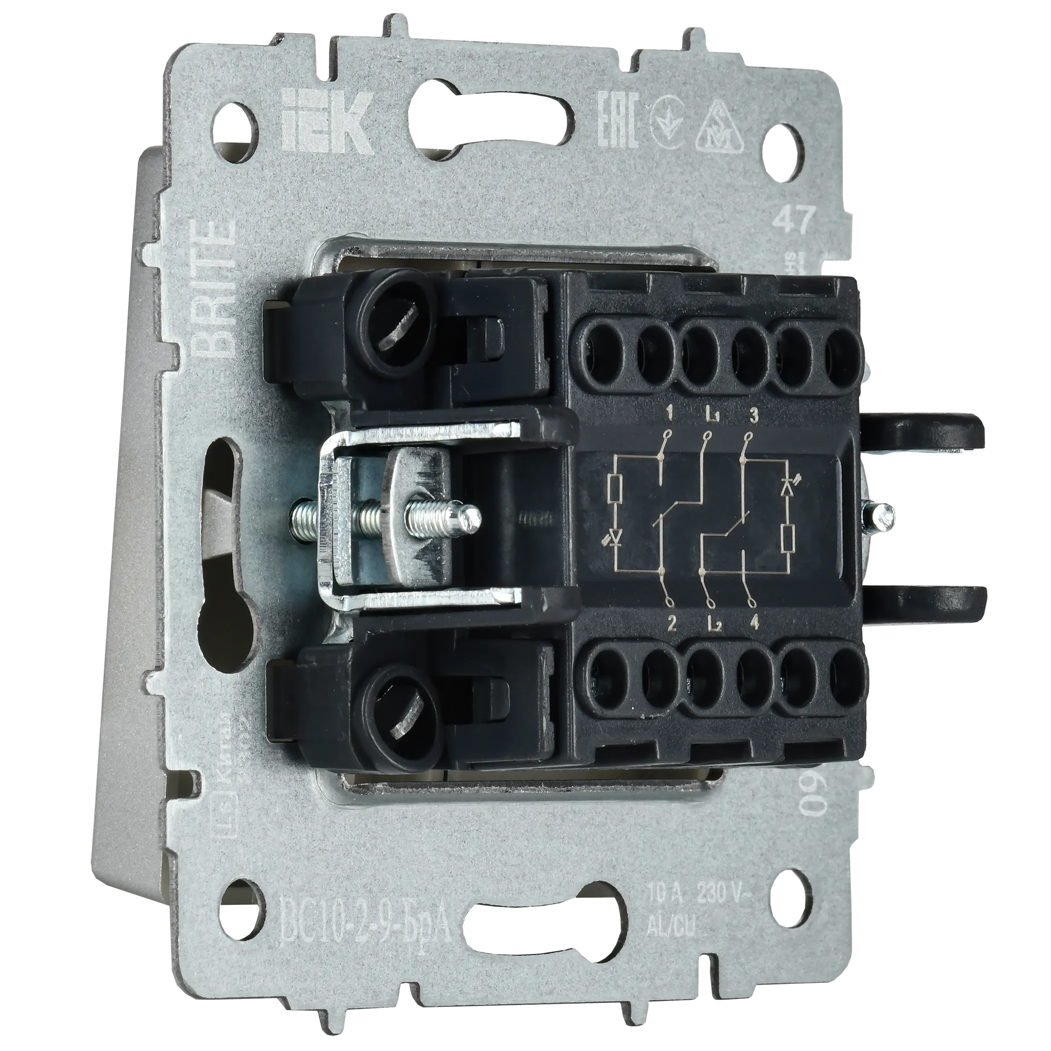 BRITE Выключатель 2-клавишный с индикацией для отелей 10А ВС10-2-9-БрА алюминий IEK - Фото 7