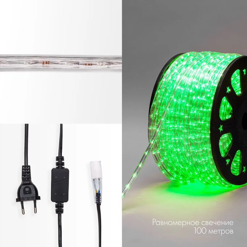 Дюралайт LED двухжильный 230В 13мм 30 LED/м ЗЕЛЕНЫЙ постоянное свечение модуль 1м бухта 100м NEON-NIGHT - Фото 3