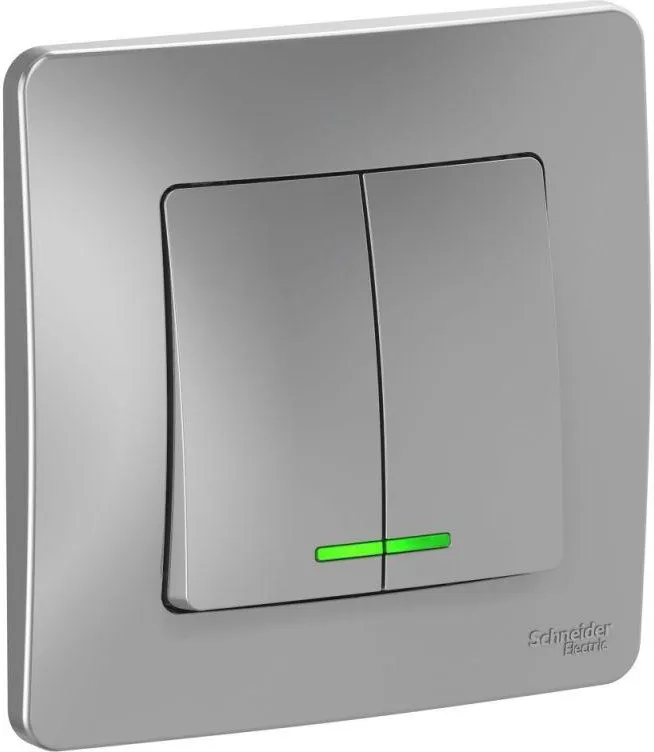 Выключатель 2-кл. СП Blanca 10А IP20 (сх. 5) 250В с подсветкой алюм. SE BLNVS010513