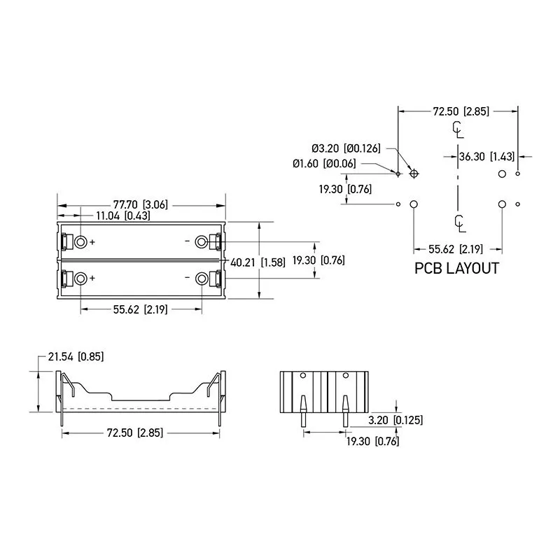 Отсек батарейный Li-ion, 2х18650 (на плату), 1 штука - Фото 5