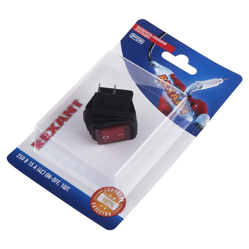 Выключатель клавишный 250V 15А (4с) ON-OFF красный  с подсветкой  ВЛАГОЗАЩИТА  (RWB-507)  REXANT (в упак. 1шт.) - Фото 2