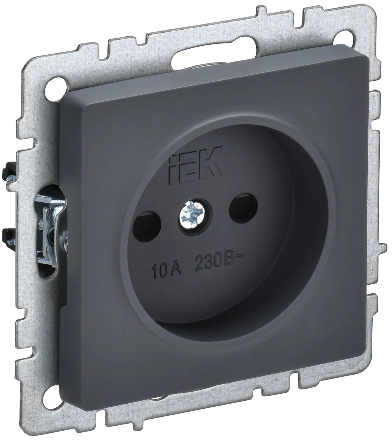 BRITE Розетка 1-местная без заземления с защитными шторками 10А РСш10-2-БрГ графит IEK