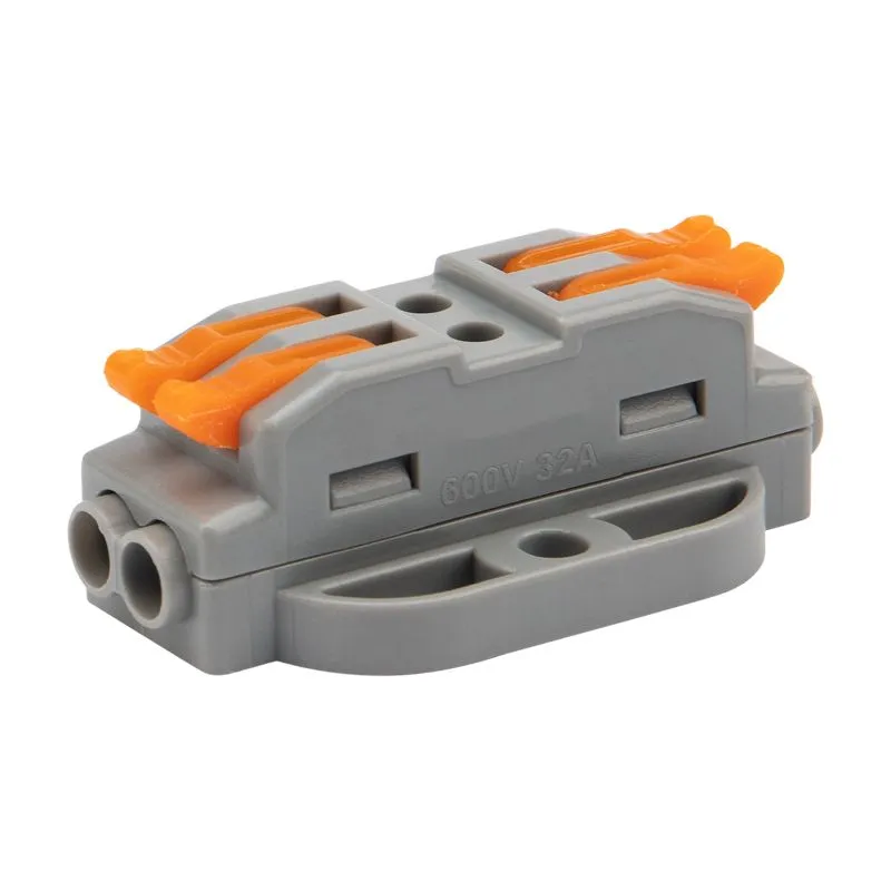 Клемма СМК 222-422P проходная 2 полюса, с монтажной площадкой (0,08-4 мм²), серая (50 шт./уп.) REXANT 07-6262