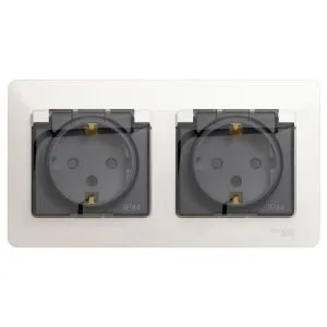 Розетка 2-м СП 2мод. Glossa 16А IP44 с заземл. защ. шторки в сборе перламутр. SE GSL000647 485846