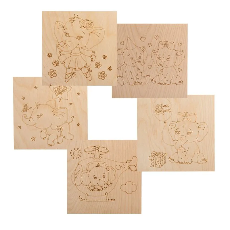 Доски для выжигания «Слонята», 150х150мм, 5 шт., пакет REXANT 12-0932