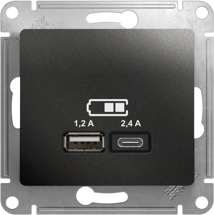 Розетка USB Glossa тип A+C 5В/2.4А 2х5В/1.2А механизм антрацит SE GSL000739
