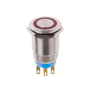 Кнопка  антивандальная Ø19 12В Б/Фикс (5с) (ON)-OFF/(OFF)-ON красная (A19-C1) REXANT (в упак. 1шт.)