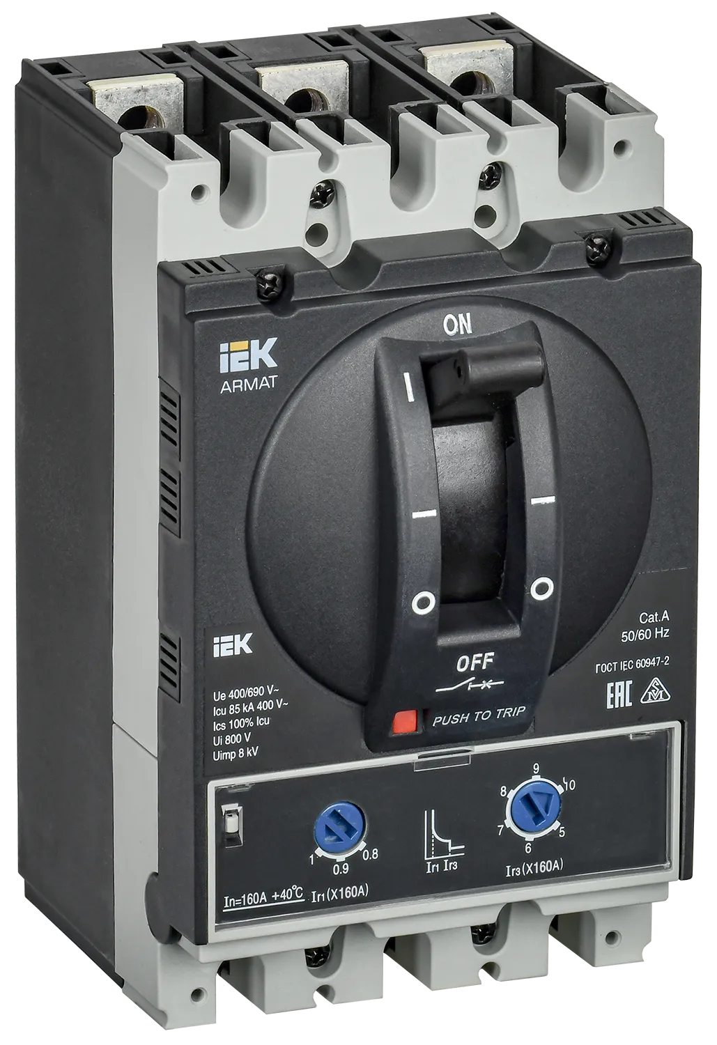 ARMAT Автоматический выключатель в литом корпусе 3P типоразмер D 85кА 160А расцепитель термомагнитный регулируемый IEK
