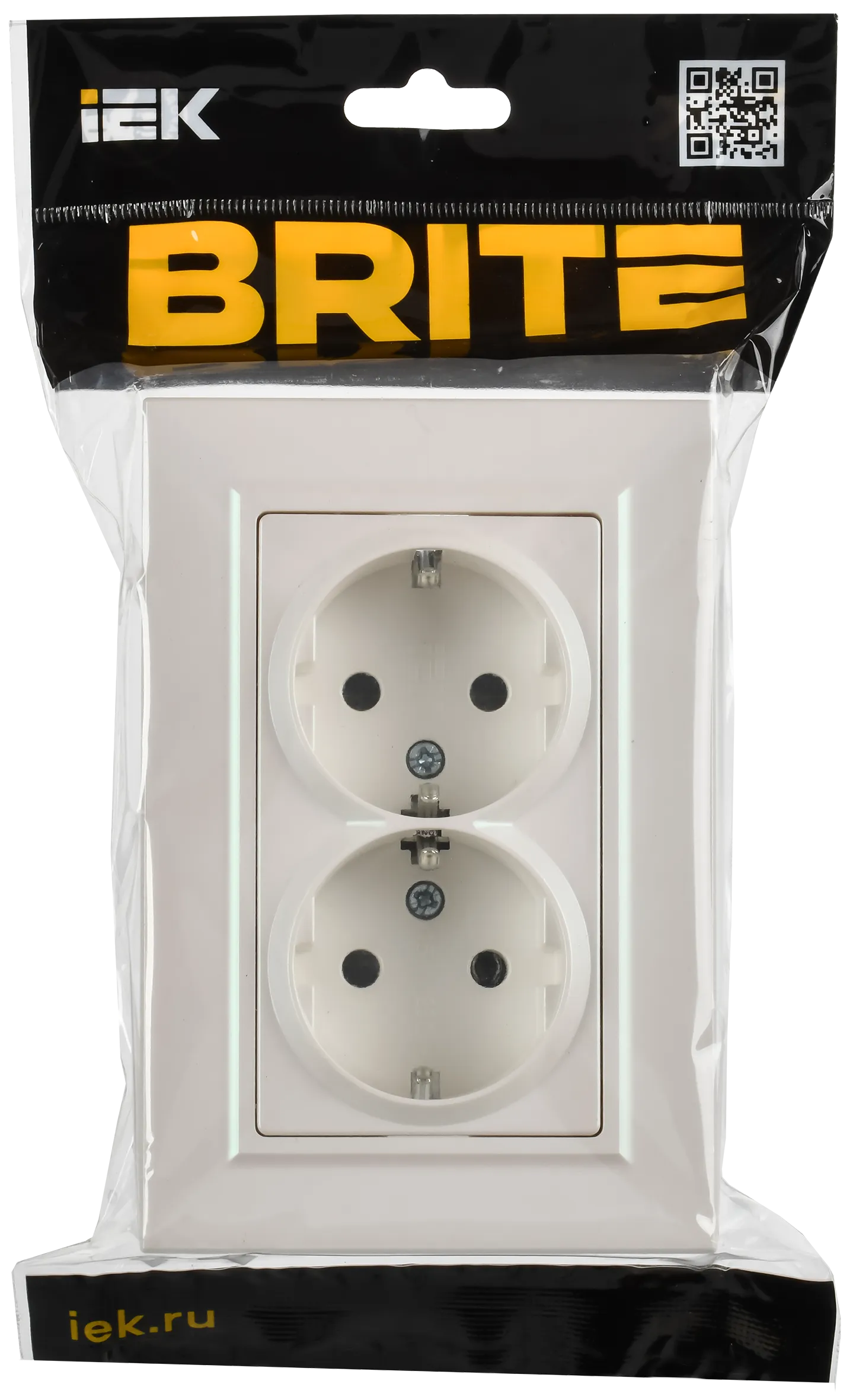 BRITE Розетка 2-местная с заземлением с защитными шторками плоская 16А в сборе РСшПл12-3-БрЖ жемчуг IEK - Фото 2