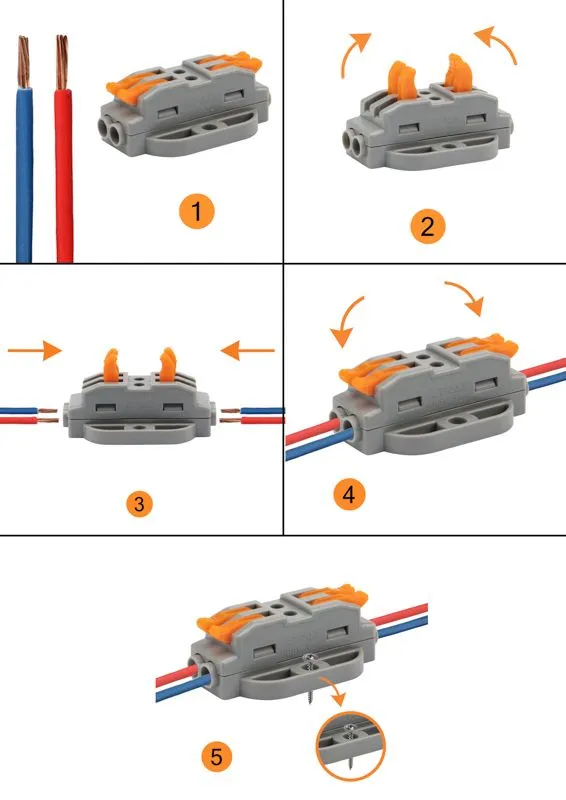 Клемма СМК 222-422P проходная 2 полюса, с монтажной площадкой (0,08-4 мм²), серая (блистер 5 шт./уп.) REXANT - Фото 4
