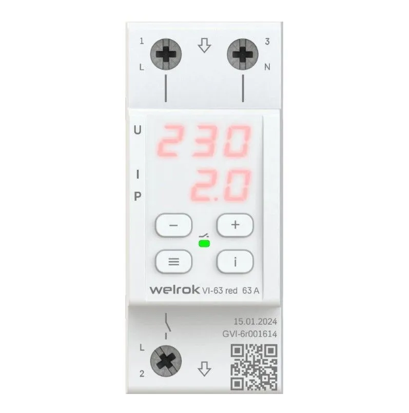 Реле напряжения с контролем тока welrok VI-63 red