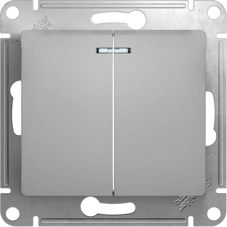 Выключатель 2-кл. СП Glossa 10А IP20 (сх. 5а) 10AX с подсветкой механизм алюм. SE GSL000353