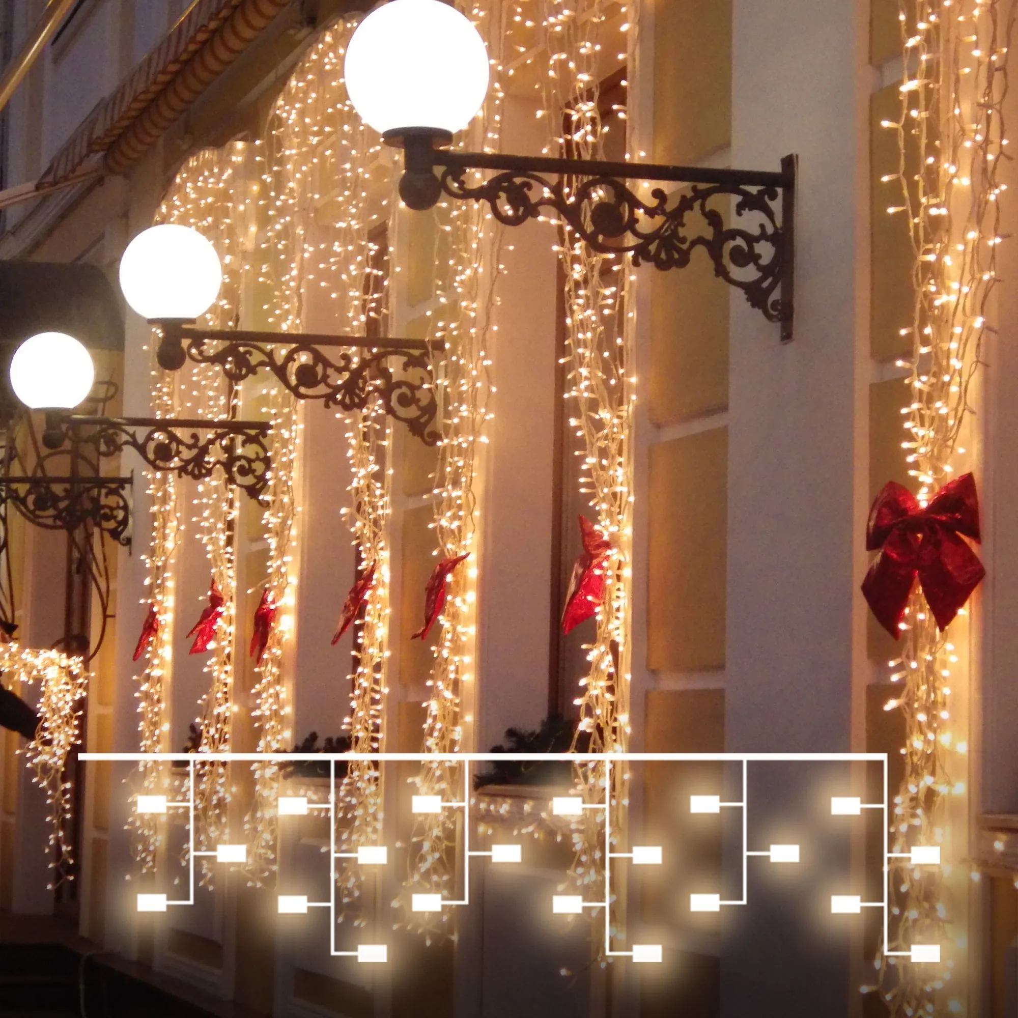 Праздничная гирлянда занавес теплый белый с эффектом мерцания 2*3м IP65 200-101 Elektrostandard Euro a056078
