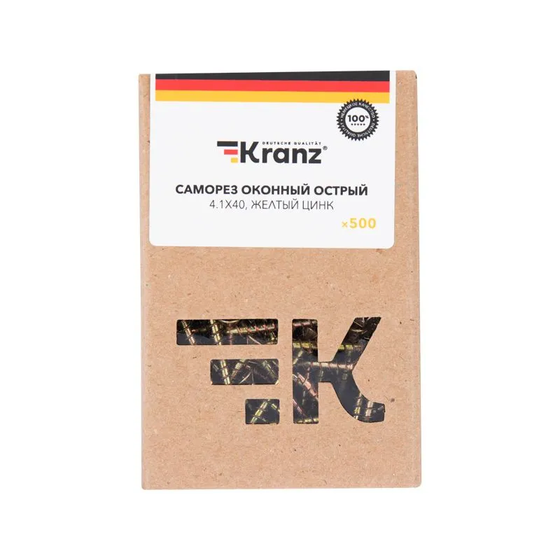 Саморез оконный KRANZ острый, 4.1х40, желтый цинк, короб (500 шт./уп.) - Фото 2