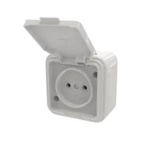 Розетка 1-местная RA16-201-Белая без заземляющего контакта, с крышкой, 16А, IP44 RA16-201-Б