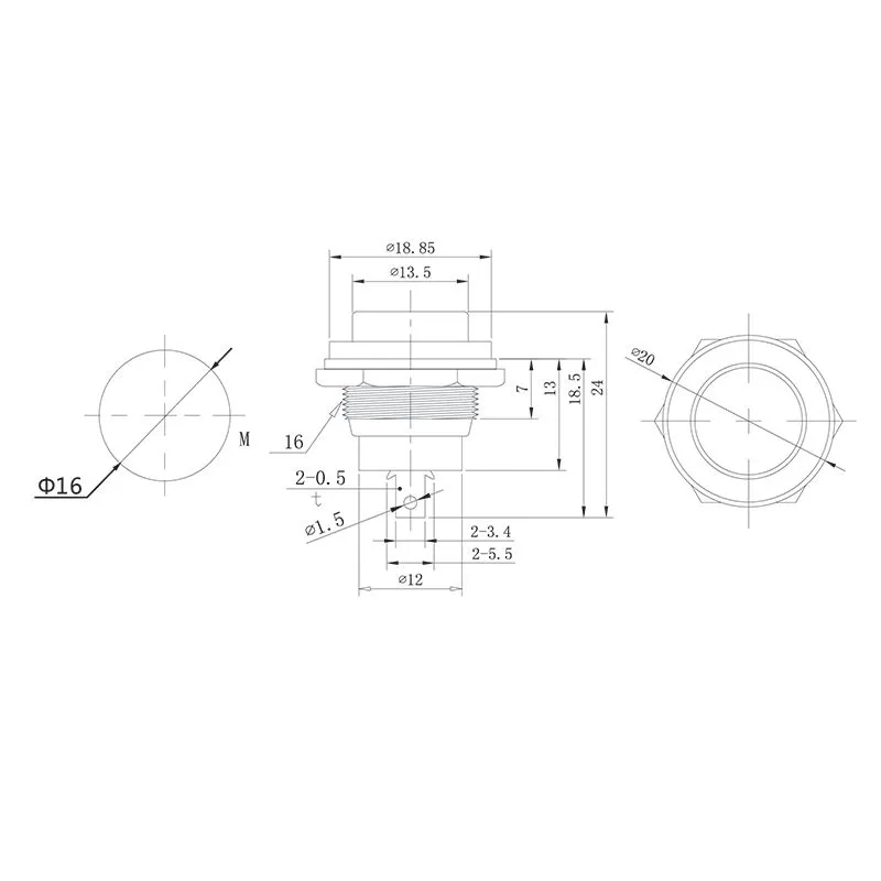 Выключатель-кнопка металл 250V 2А (2с) OFF-(ON) Ø16.2 зеленая (RWD-306) REXANT - Фото 2