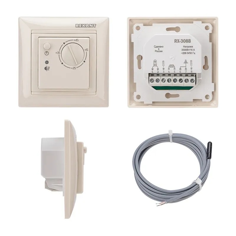 Терморегулятор механический RX-308B бежевый (совместим с Legrand серии Valena) REXANT - Фото 2