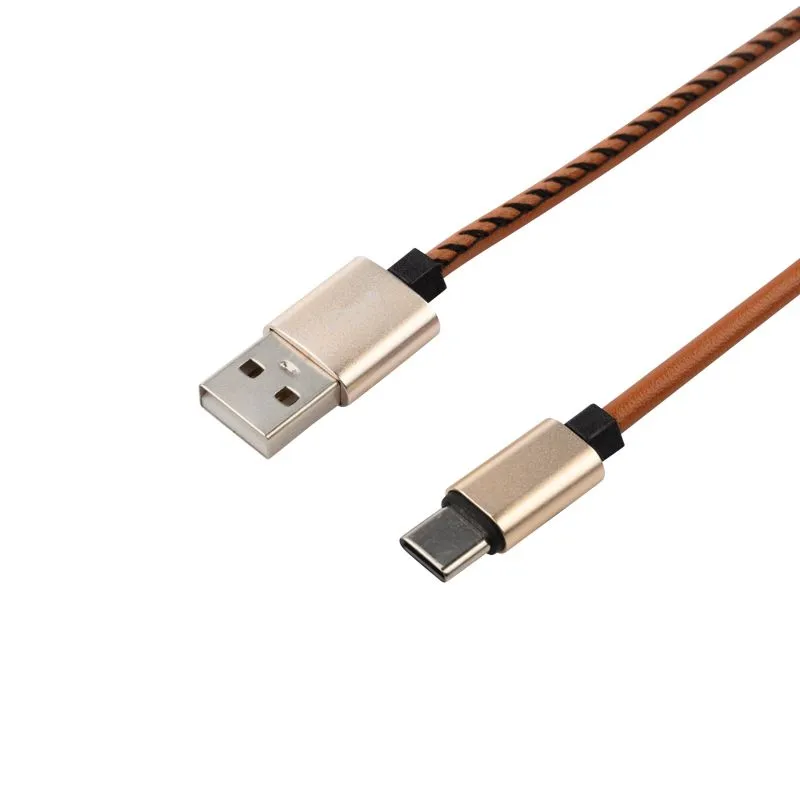 Кабель USB-A – Type-C, 2,1A, 1м, эко-кожа, коричневый REXANT - Фото 3
