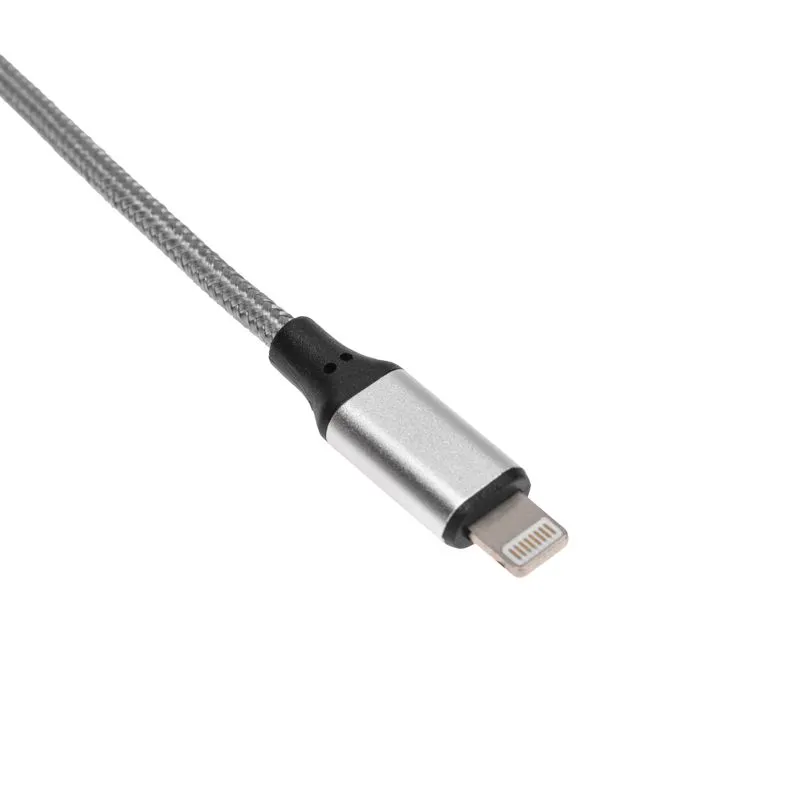 Кабель USB-A – Lightning для Apple, 2,4А, 1м, нейлон, серый REXANT - Фото 4