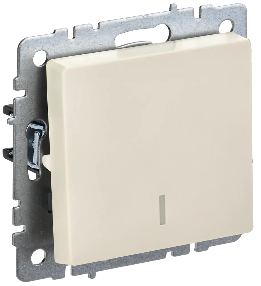 BRITE Выключатель 1-клавишный проходной с индикацией 10А ВС10-1-7-БрКр бежевый IEK