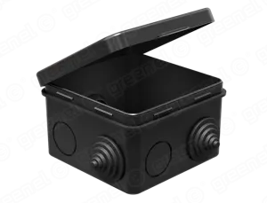 Коробка распаячная для о/п 80х80х50мм IP54 (45шт) ЧЕРНАЯ с откидной крышкой, 7 гермовводов. 4 сальни GE41238-05