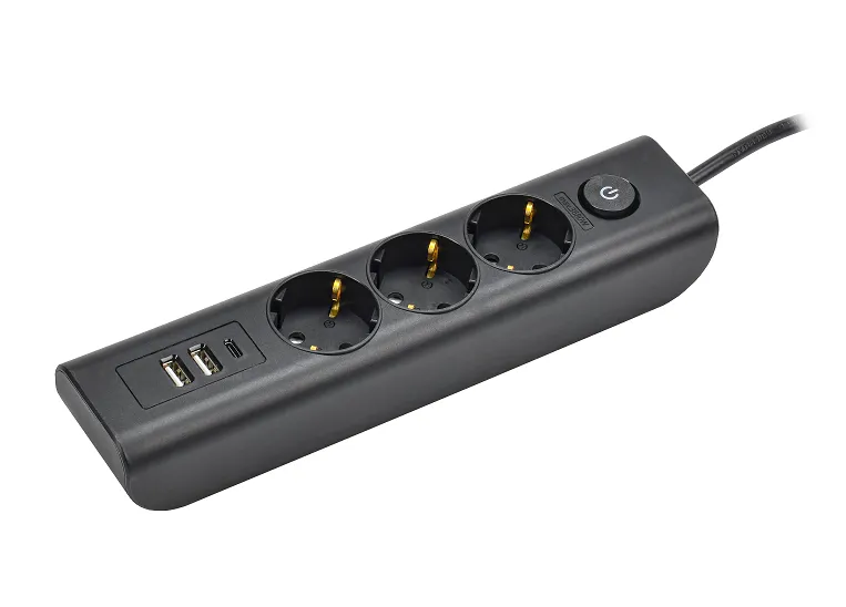 MODERN Удлинитель У03В 3 места с заземляющим контактом 2м 3х1мм2 16А/250В USBх3 черный IEK WYP12-16-03-02-ZKU-K02