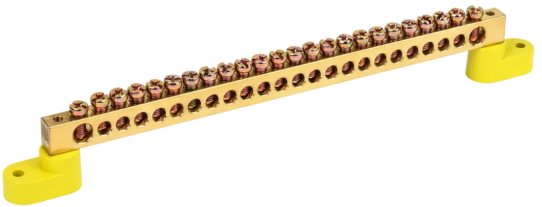 Шина PE "земля" на двух угловых изоляторах ШНИ-8х12-24-У2-Ж IEK