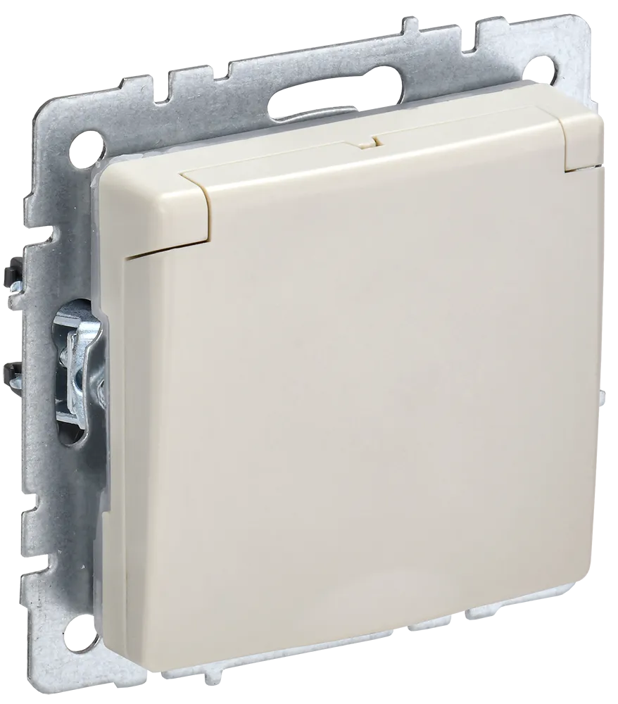 BRITE Розетка 1-местная с заземлением с защитными шторками и крышкой 16А IP20 РСбш10-3-БрКр бежевый IEK