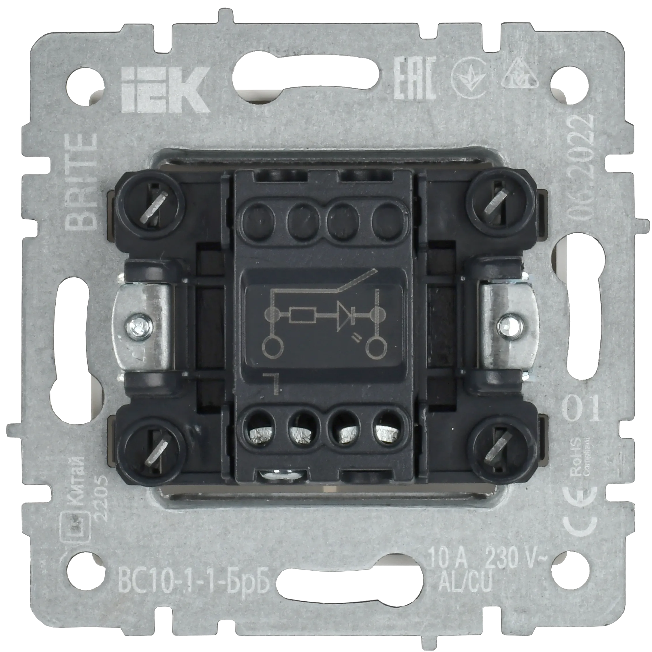 BRITE Выключатель 1-клавишный с индикацией 10А ВС10-1-1-БрБ белый IEK - Фото 2