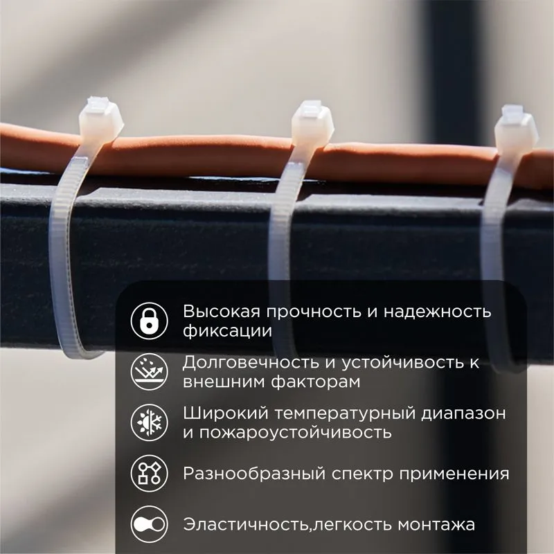 Стяжка кабельная нейлоновая 100x2,5мм, белая (100 шт/уп) REXANT - Фото 2