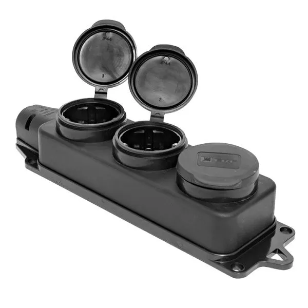 Роз. (колодка) трехмест. с защит. крышками каучуковая 230В 2P+PE 16A IP44 EKF Марс