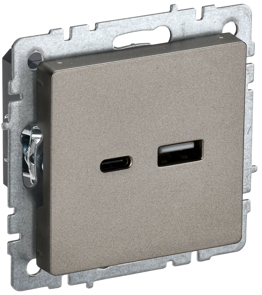 BRITE Розетка USB A+C 18Вт РЮ11-1-БрШ шампань IEK BR-U22-018-K37