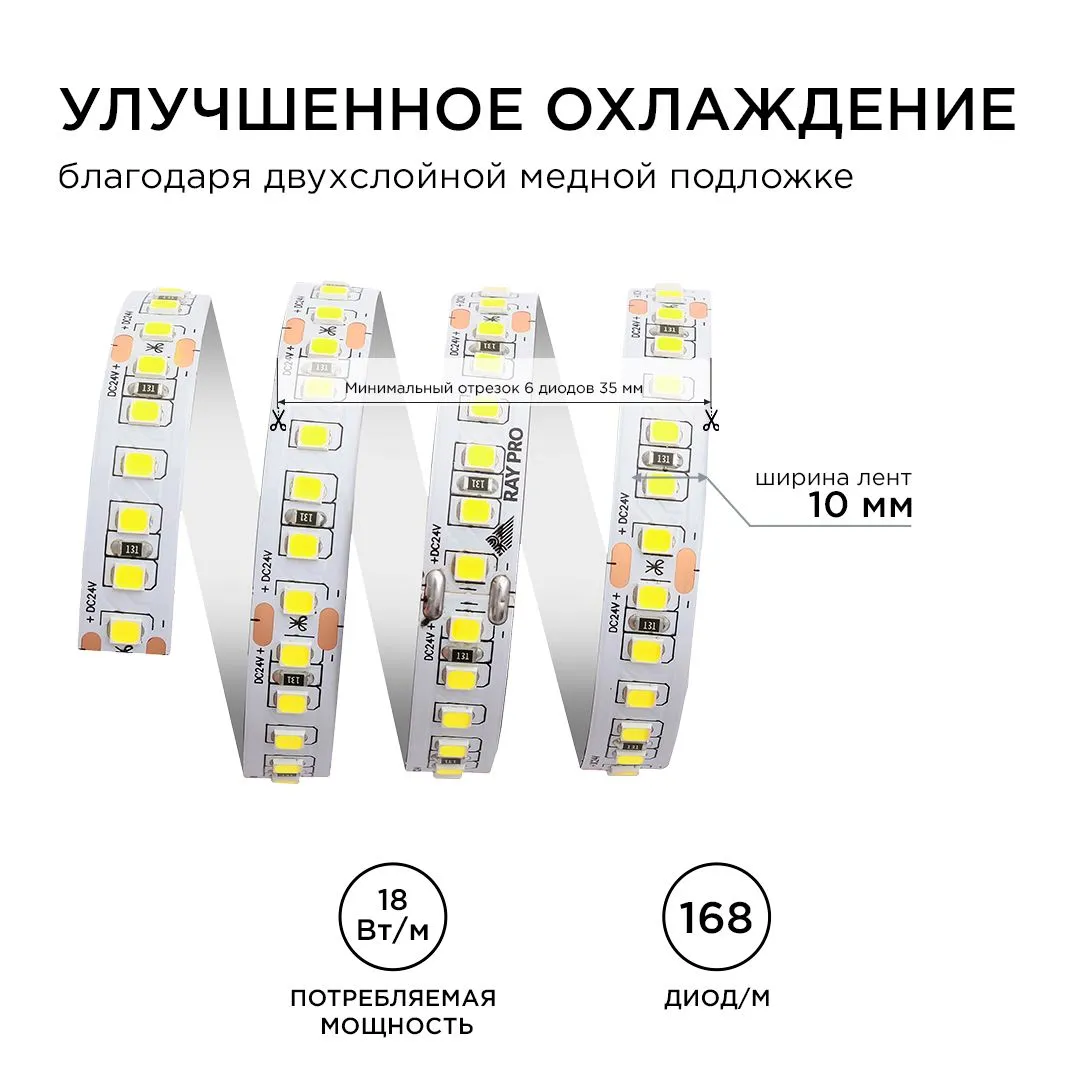 Лента светодиодная ПРО smd2835 168д/м 24В 6500К IP20 5м Apeyron - Фото 5