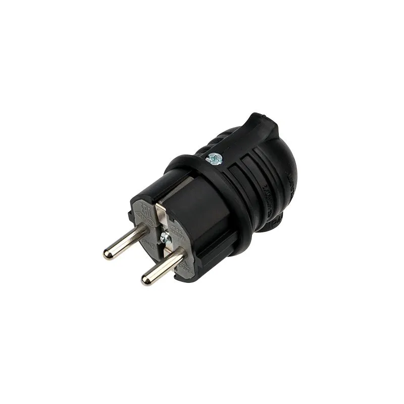 Вилка влагозащищенная угловая, с/з, 16А, IP44 каучук, черная REXANT