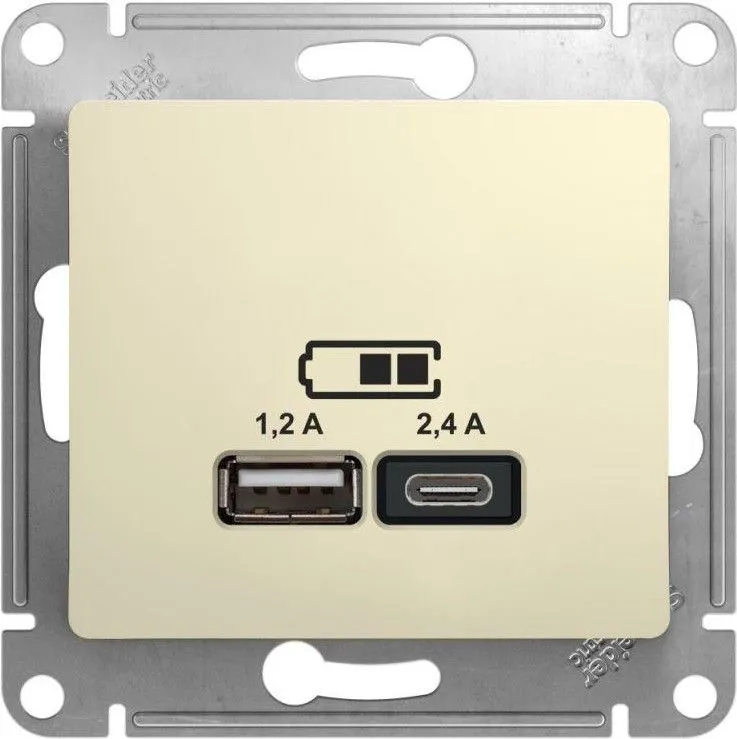 Розетка USB Glossa тип A+C 5В/2.4А 2х5В/1.2А механизм беж. SE GSL000239