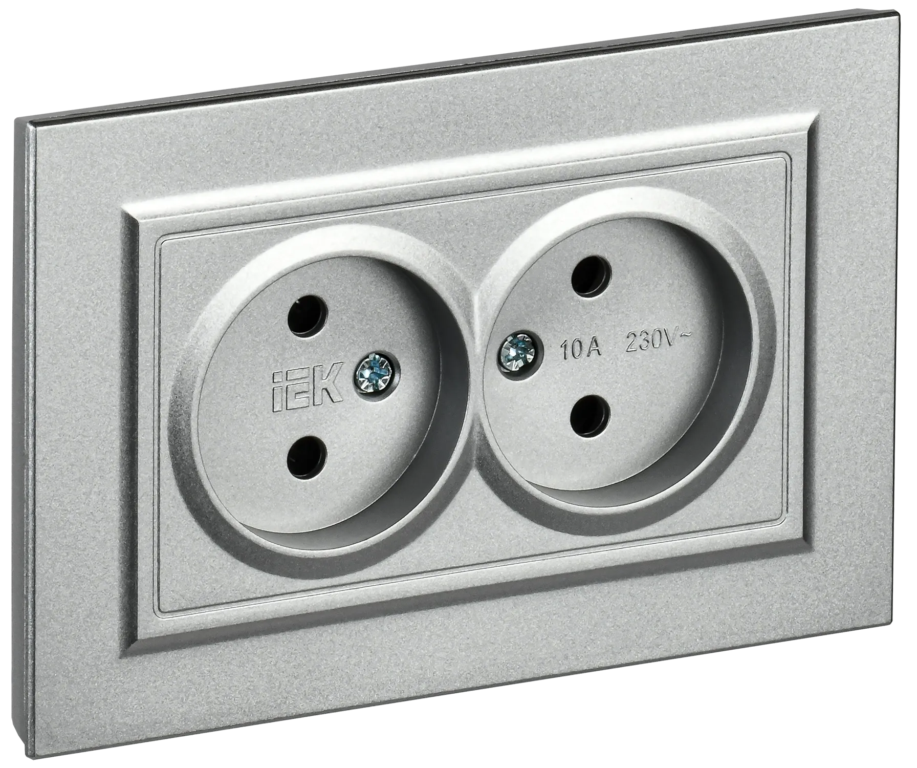 BRITE Розетка 2-местная без заземления без защитных шторок 10А в сборе РС12-2-БрА алюминий IEK BR-R20-10-K47-F