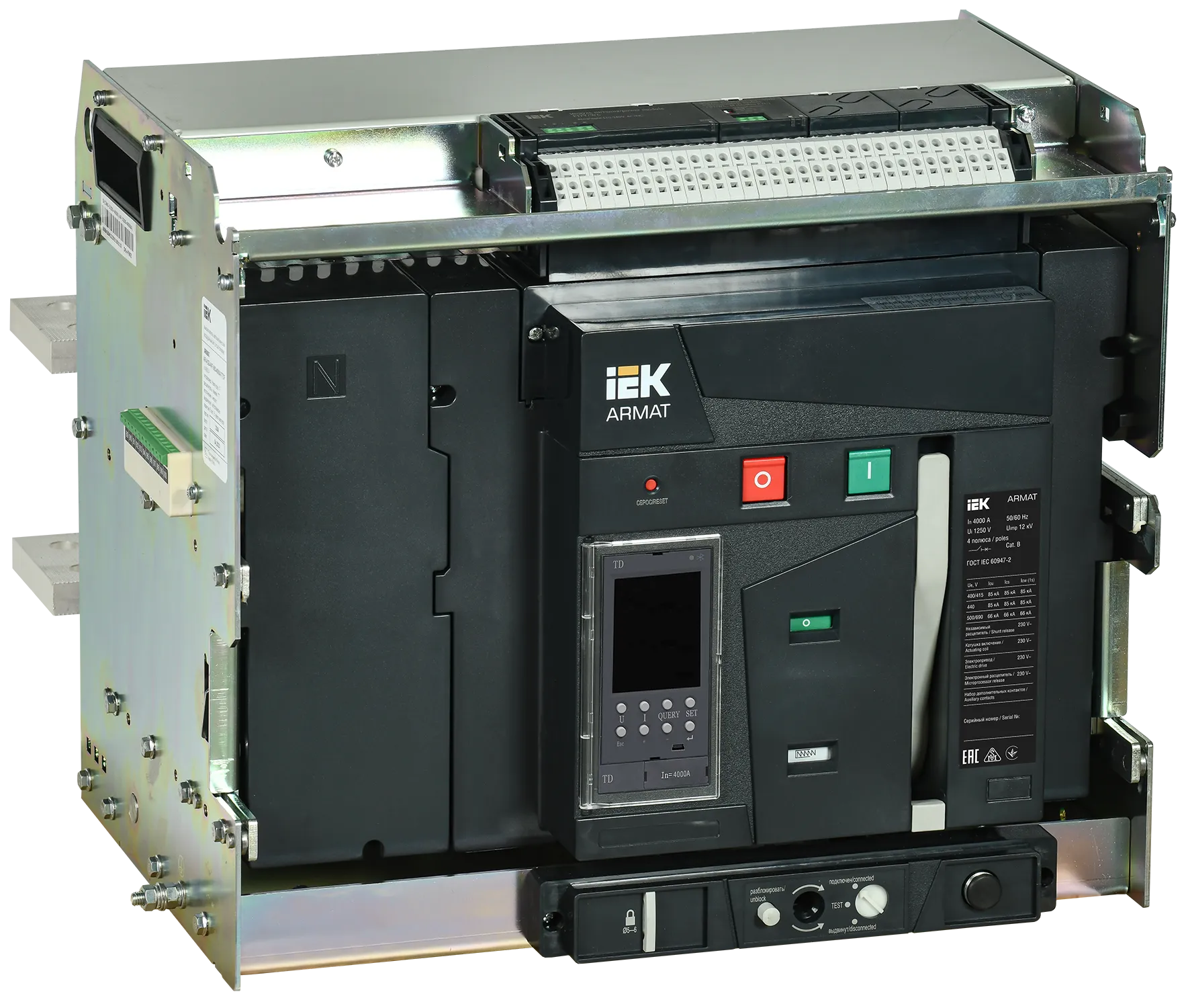 ARMAT AR-A4S TD40 4P W HR Выключатель автоматический воздушный 85кА расцепитель TD 4000А 4P выдвижной с аксессуарами ~220-240В: реле отключения, реле