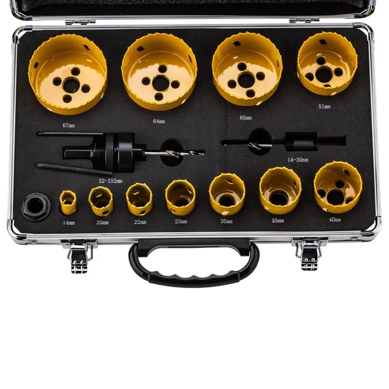 Набор коронок Bimetal (14, 20, 22, 25, 30, 35, 40, 51, 60, 64, 67), 16 предметов, металлический кейс KRANZ - Фото 2