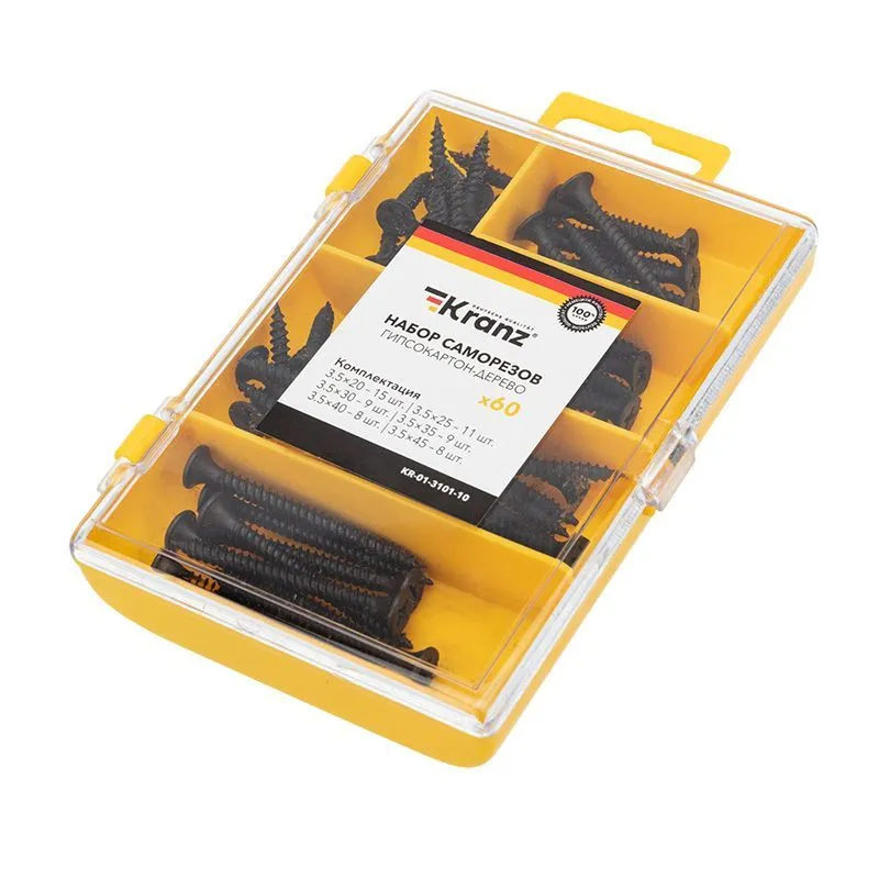 Набор саморезов по дереву (60 шт/уп) KRANZ KR-01-3101-10