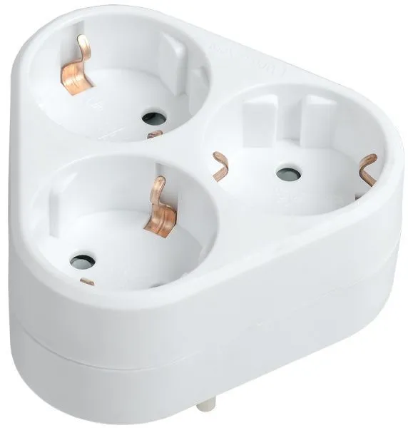 Тройник Т-01/03 3 места с заземлением 16А треугольный белый IEK WTP10-16-03-Z-K01