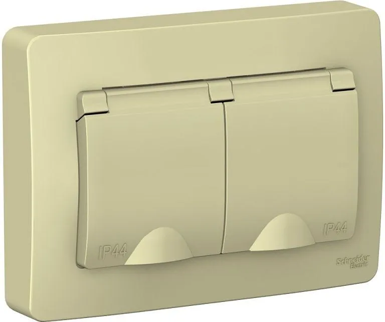 Розетка 2-м СП Blanca 16А IP44 250В с заземл. защ. шторки с крышкой беж. SE BLNRS441127