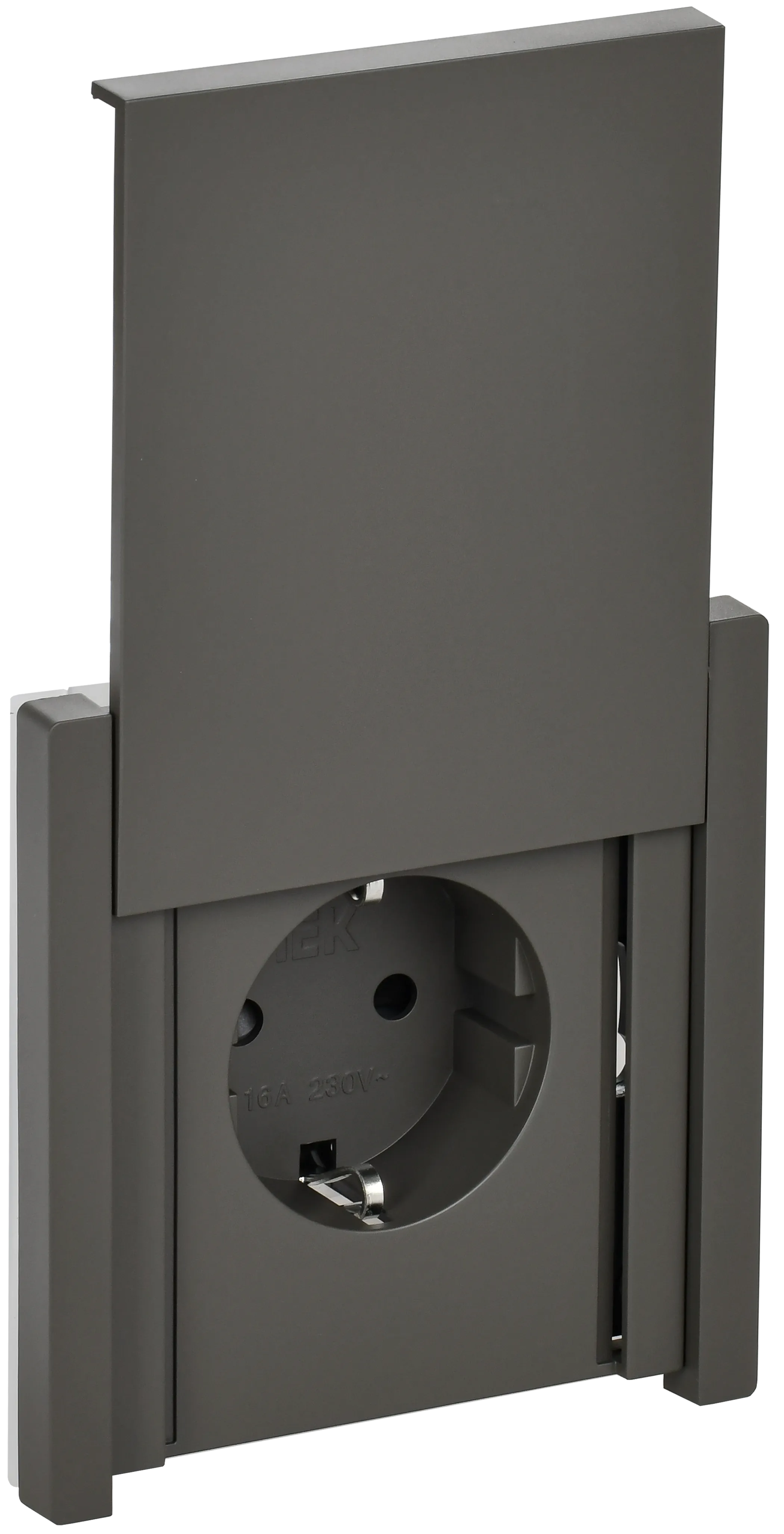 FORTE&PIANO Розетка 1-местная с заземлением с защитными шторками и крышкой безвинтовое крепление 16А IP44 FP319 серый IEK FP-R16-16-1-44-K03